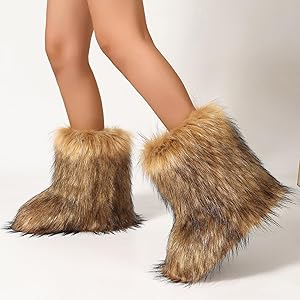 Amazon.com | Popchrio Women's Faux Fur Boot Furry Fluffy Short